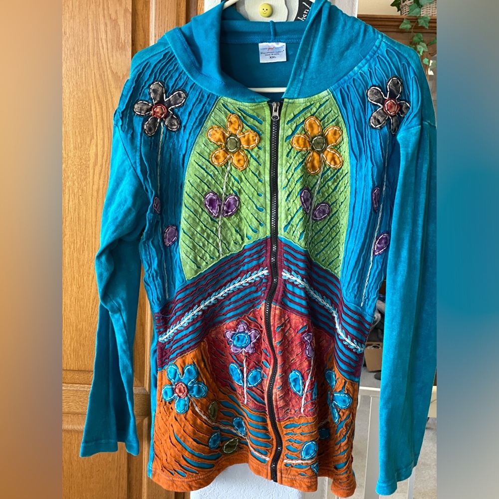 XXL Greater Good Embroidered BOHO Floral zip hoodie